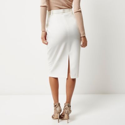 White buckle pencil skirt